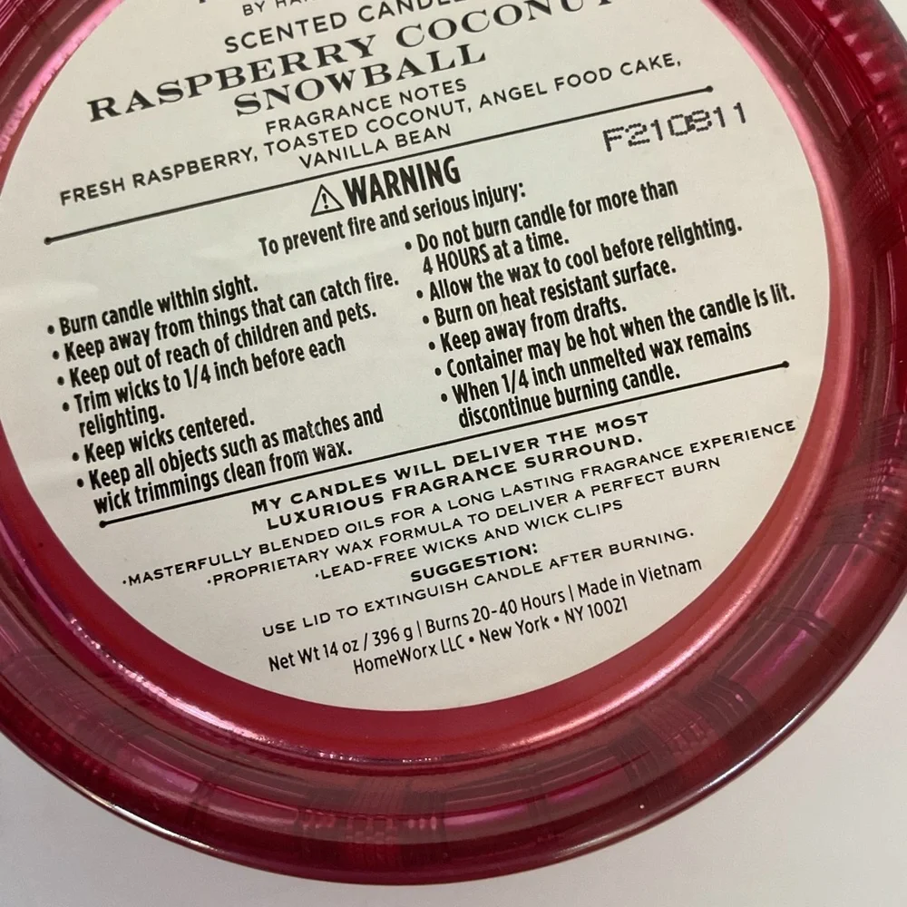 Home Worx by Harry SLATKIN Raspberry Coconut Snowball Three Wick Candle NWT